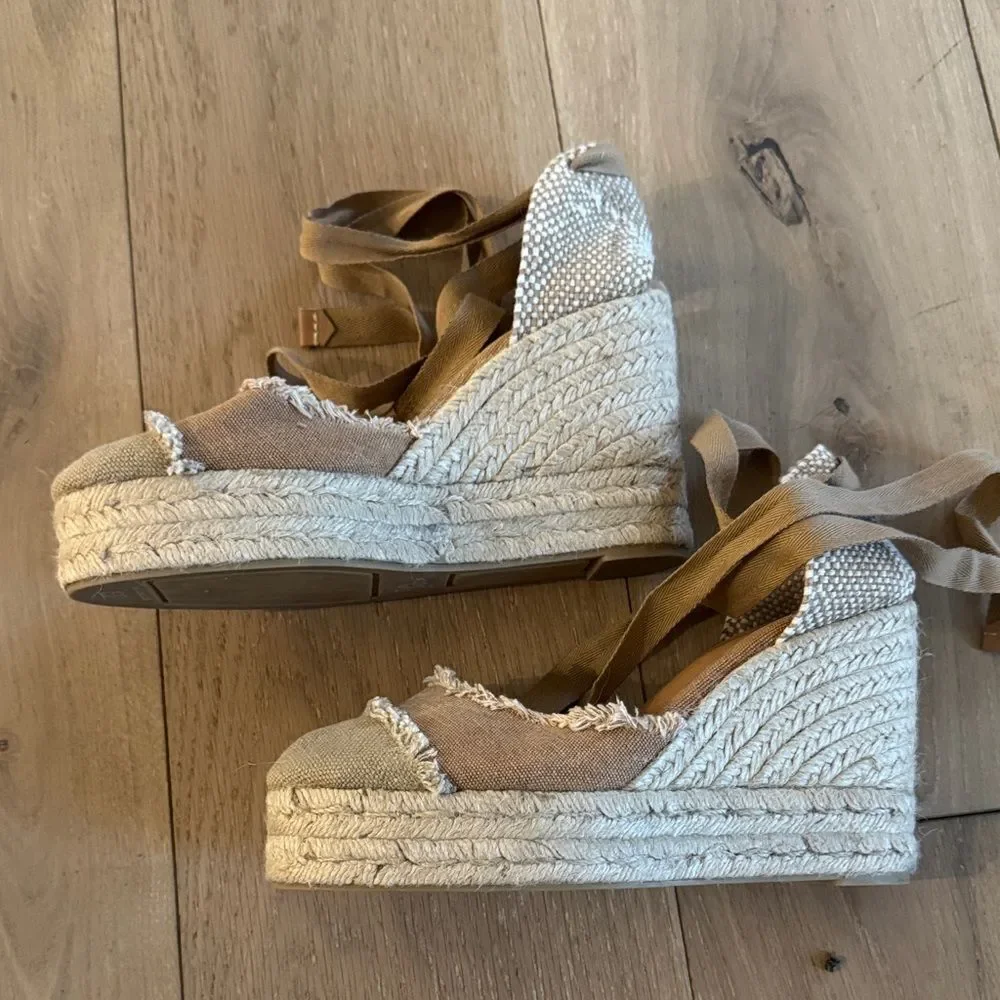 Tan Espadrille Wedge Sandals